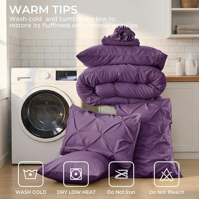 Sasttie Queen Comforter Set, 7-Piece Bed in a Bag, Pintuck Bedding Sets - Image 9