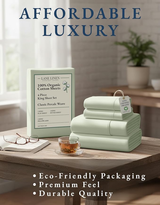 LANE LINEN 100% Organic Cotton King Bed Sheet Set, Bedsheets 4Pc Soft Cooling - Image 8