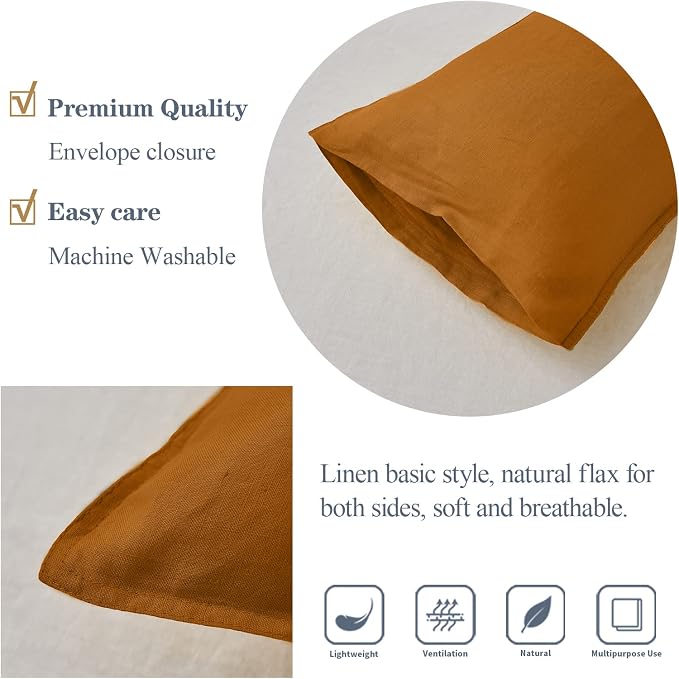 Simple&Opulence 100% Linen Lumbar Pillow Cover 12 x 20 Inches Set of 2 - Image 3