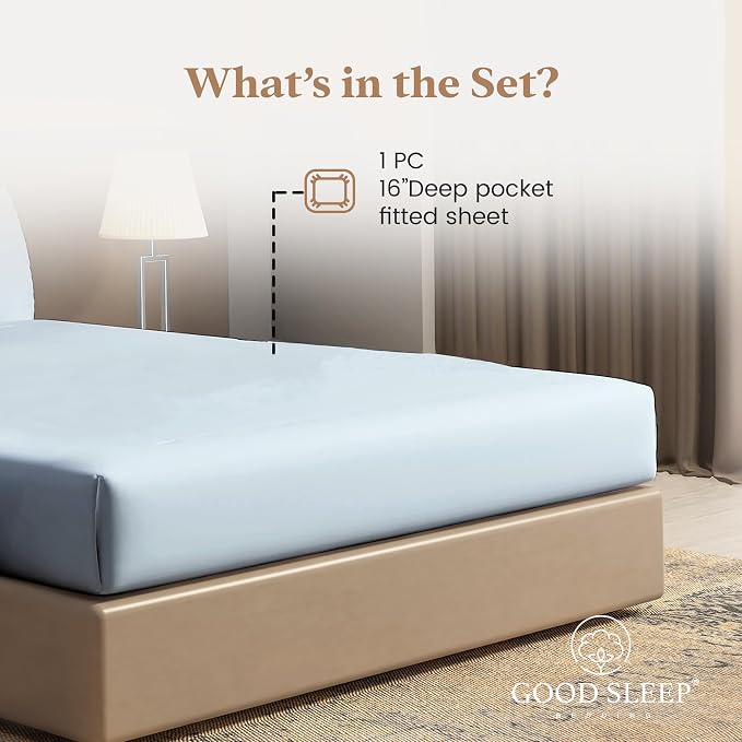 1000 Thread Count Light Blue King Fitted Sheet Only Deep Pocket, Egyptian - Image 2