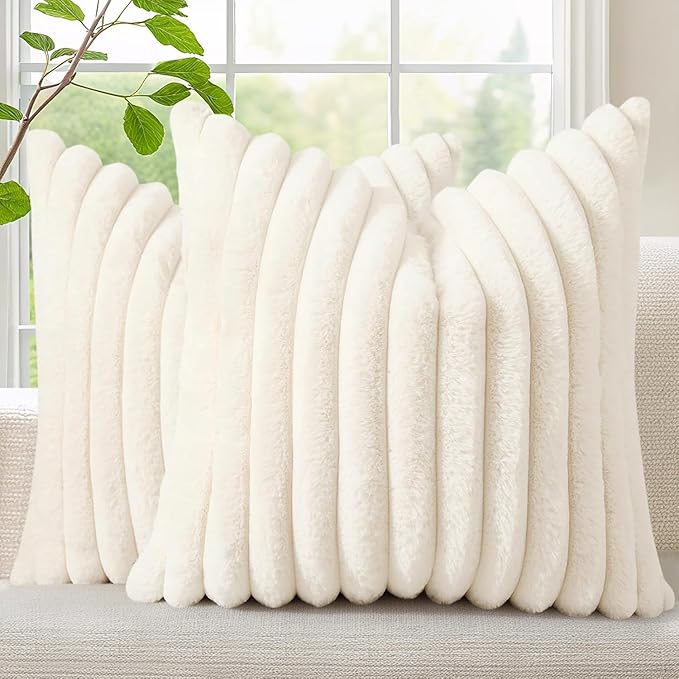 decorUhome Summer Cozy Faux Fur Throw Pillow Covers 12x12 Set of 2 Decorative by decorUhome