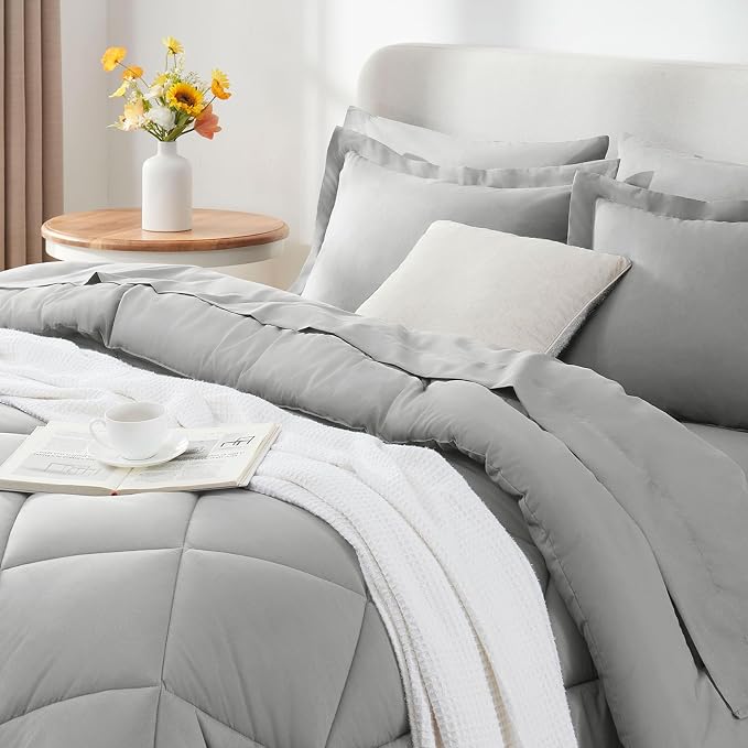 CozyLux Full Size Comforter Sets Light Grey - Image 9