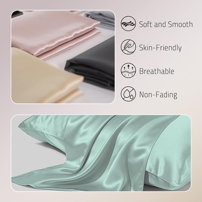 Gabire Mulberry Silk Pillow Cases Set of 2, Both Sides Real Silk Pillow Cover - Image 2