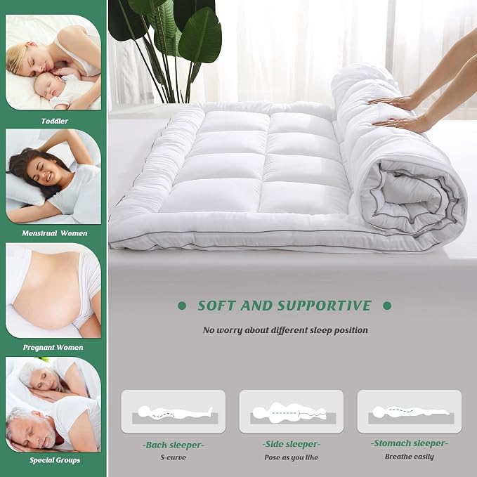 GRT Pillowtop Mattress Topper King Size, Rayon from Bamboo Mattress Cover Padded - Image 6