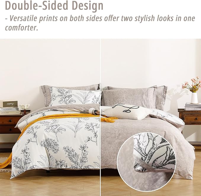 LEMIROE Floral Cotton Comforter Queen Size 3Pcs - Image 4