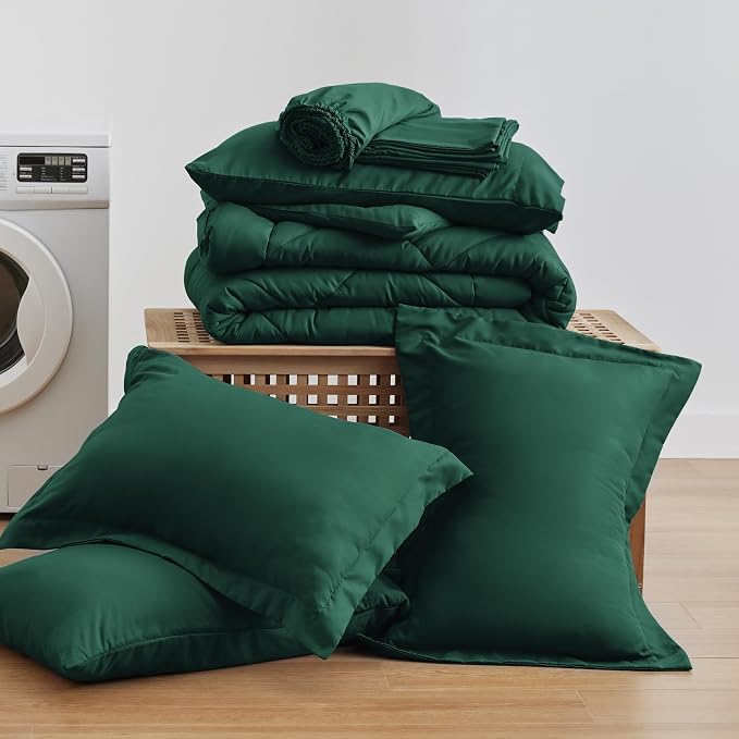 Love's cabin Queen Comforter Set Dark Green, 7 Pieces Queen Bed in a Bag - Image 9