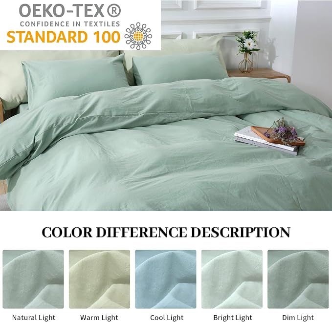 NEXHOME PRO Green Duvet Cover Set California King Linen Feel Textured Organic - Image 2