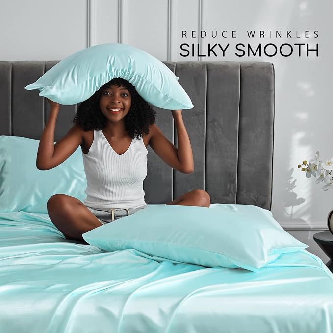 MR&HM Satin Bed Sheets, Full Size Sheets Set - Image 3