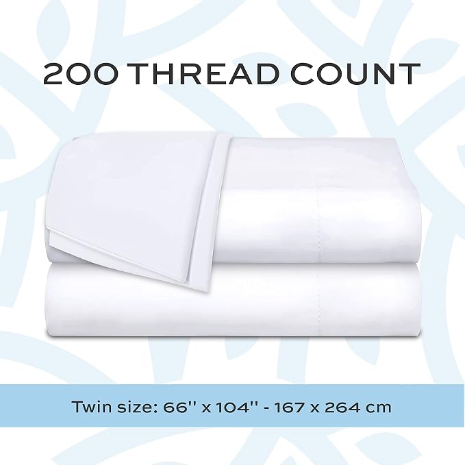 White Classic Twin Flat Sheets 3 Pack, 200 Thread Count Hospital Bed Sheets - Image 3