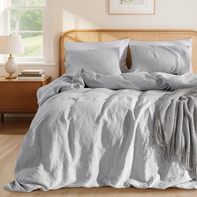 LBRO2M 100% France Linen Duvet Cover Set Full Size 3 Pcs Natural Flax Comforter by LBRO2MBedding