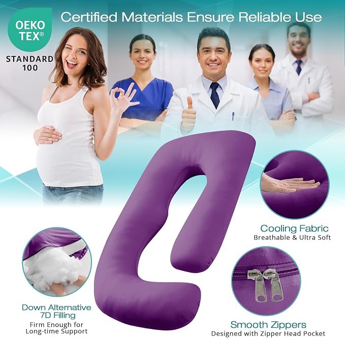 Sasttie Pregnancy Pillows for Sleeping, Jumbo U Shaped Cooling Full Body Pillow - Image 3