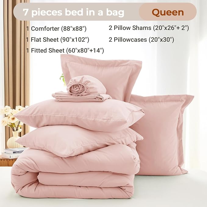 MUXHOMO 7 Pieces Queen Comforter Set, Soft Bed in a Bag Queen Size, All Season - Image 4