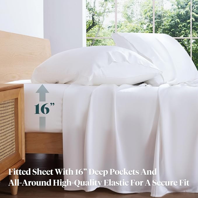 LuxClub Queen Sheet Set, 100% Viscose Derived from Bamboo Cooling Sheets - Image 5