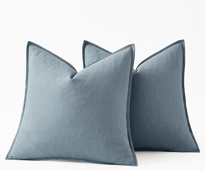 MIULEE Decorative Linen Euro Sham Pillow Covers 22x22 Inch Blue Grey Boho - Image 6