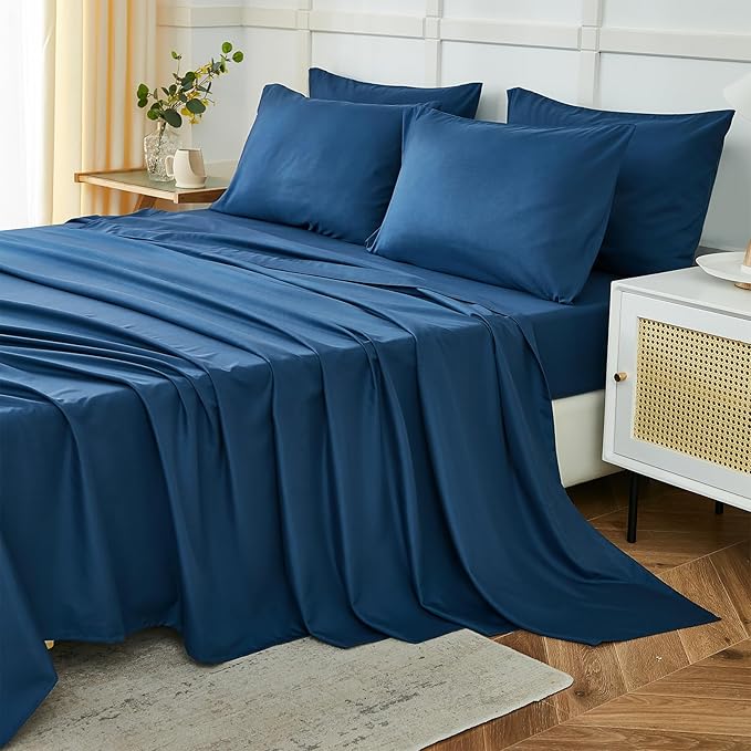 ILAVANDE Navy Blue Queen Sheets Set 6 Piece, Hotel Luxury Super Soft 1800 by ILAVANDEforYourBedHome