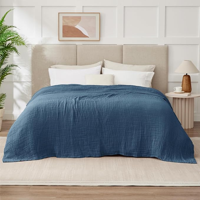 100% Cotton Muslin Blanket Queen 90" x 90", 6 Layers Breathable and Lightweight - Image 7