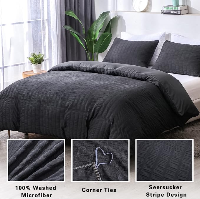 AveLom Seersucker Duvet Cover Set Queen Size, 3 Pieces, Textured Duvet Cover - Image 2