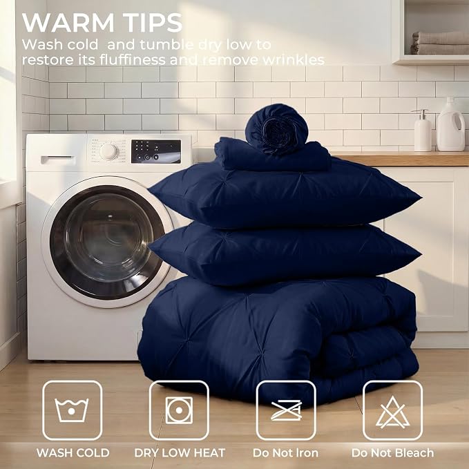 Sasttie Twin Comforter Set, 5-Piece Bed in a Bag, Pintuck Bedding Sets - Image 9
