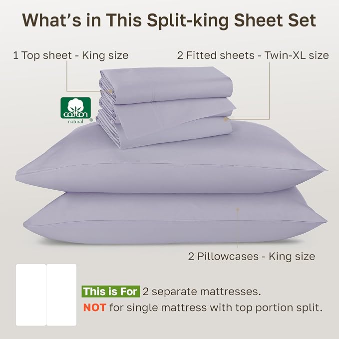 California Design Den 100% Cotton Sateen Split King Sheet Set - Image 4