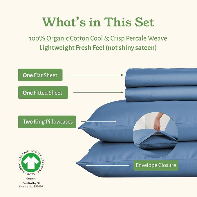 California Design Den Soft 100% Organic Cotton Bed Sheets King Size Set - Image 4
