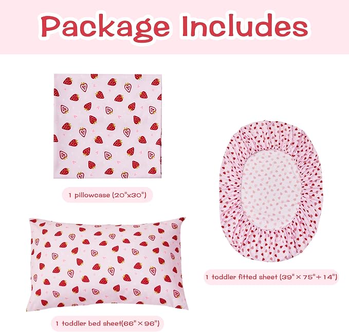 lasoftan Pink Strawberry Printed Kids Sheet Set Twin Size, Bed Sheets - Image 4