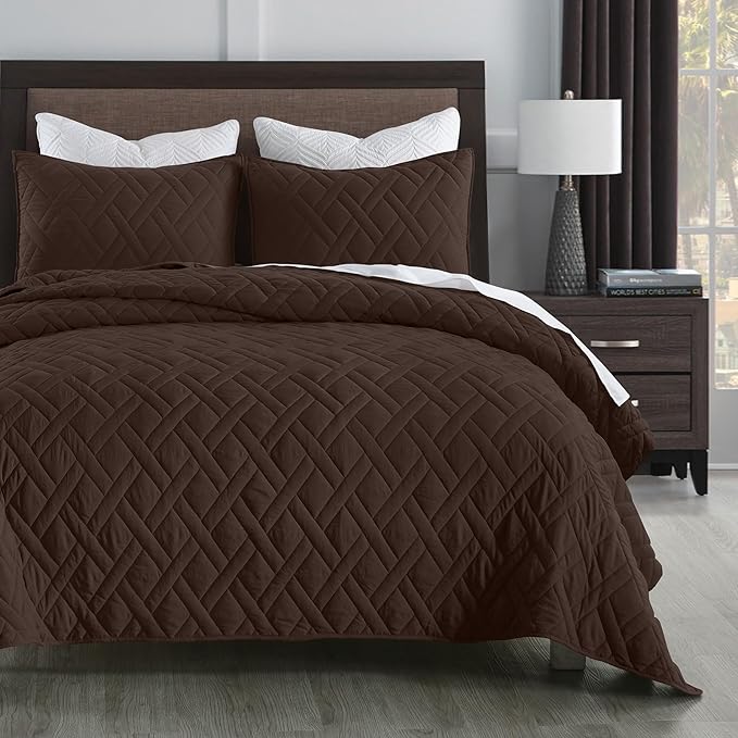 HORIMOTE HOME Quilt Set Queen Size Chocolate, Classic Geometric Diamond by HORIMOTEHOME