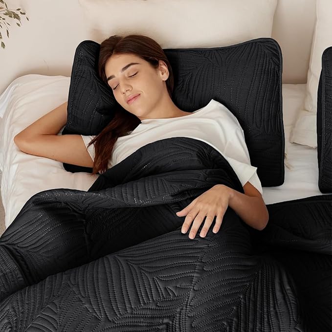 Exclusivo Mezcla Twin Quilt Bedding Set, Lightweight Black Quilts Twin Size - Image 4