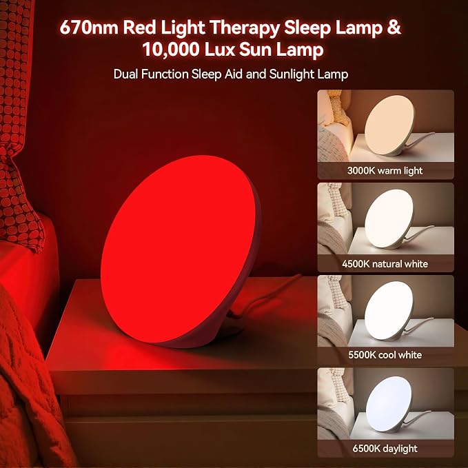 670nm Red Light Therapy Sleep Device & 10, 000 Lux Sun Lamp – Dual Function - Image 4