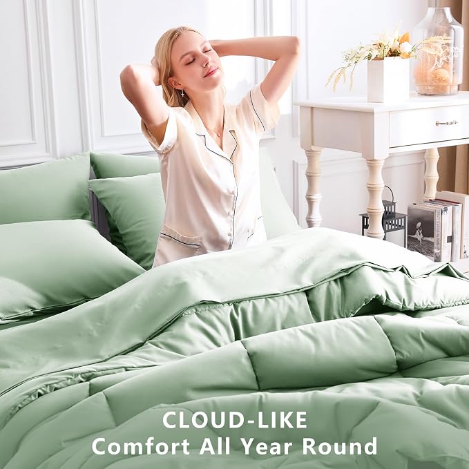 CozyLux Twin XL Comforter Set Sage Green, 5 Pieces Twin Extra Long Bed in a Bag - Image 4