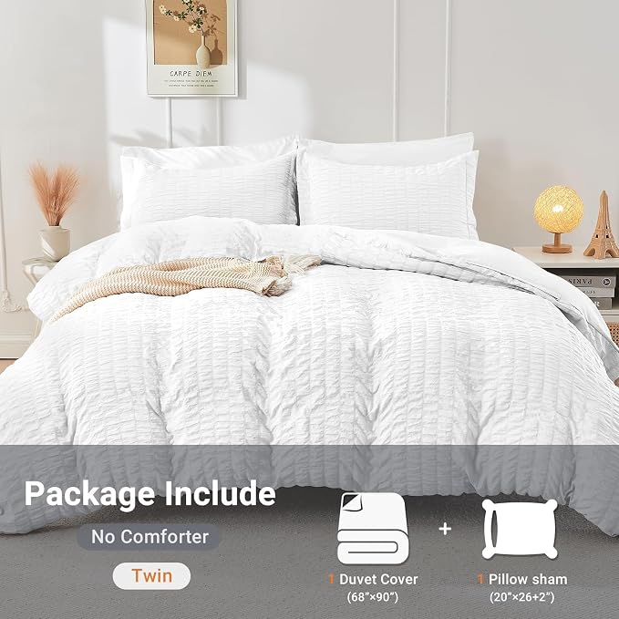 HYMOKEGE White Twin Size Duvet Cover, Ultra Soft 2-Piece Seersucker Duvet Cover - Image 5