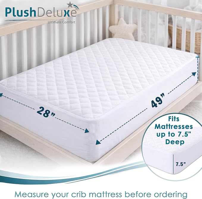 PlushDeluxe Crib Mattress Protector, 100% Waterproof, Ultra Soft Viscose Made - Image 2