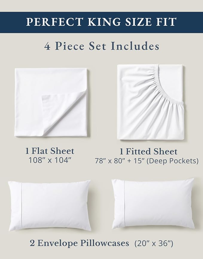 LANE LINEN 100% Organic Cotton King Size Sheets Set, Soft & Comfy All Season - Image 4