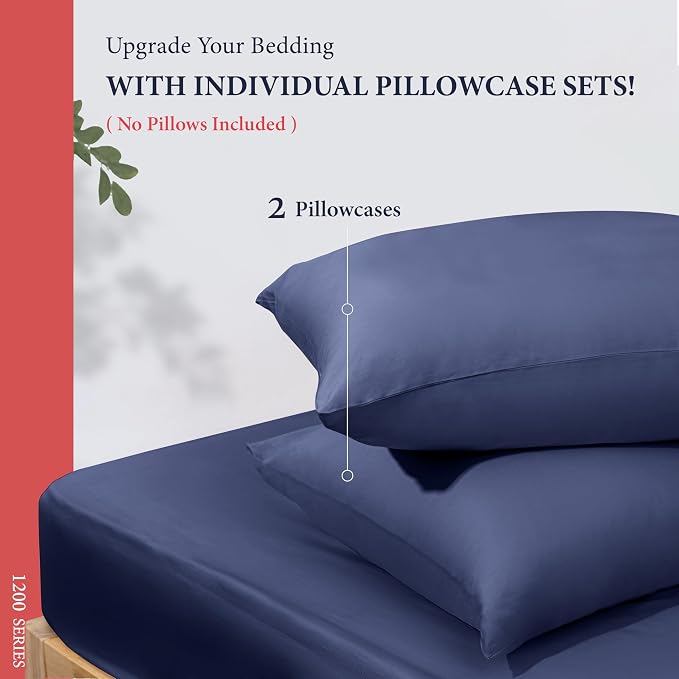 100% Egyptian Cotton Pillow Cases Standard/Queen Size Set of 2 - Image 3