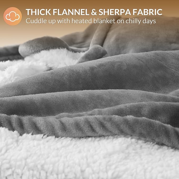 HOMLYNS LuxeHeat Heated Blanket Electric Blanket Twin Size, Soft Flannel Sherpa - Image 5