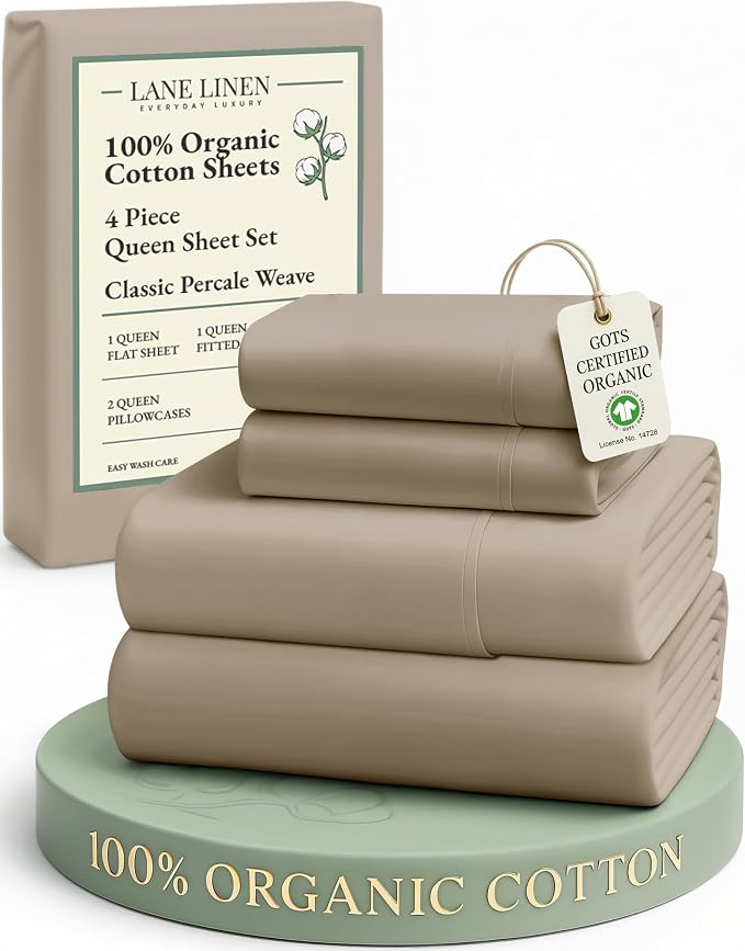 LANE LINEN 100% Organic Cotton Sheets Set Pure Long- Staple Percale Weave by LaneLinen