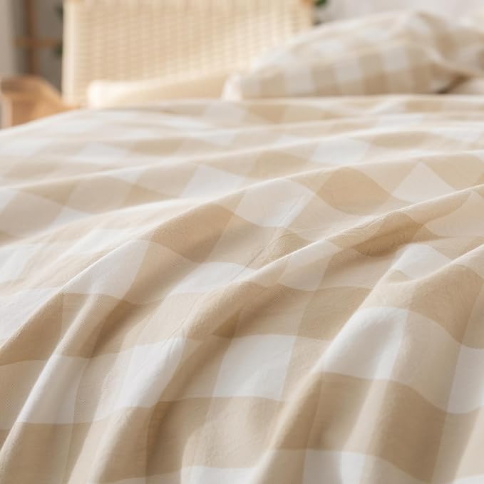 BESTOUCH Duvet Cover Set 100% Washed Cotton Linen Feel Super Soft Comfortable - Image 6