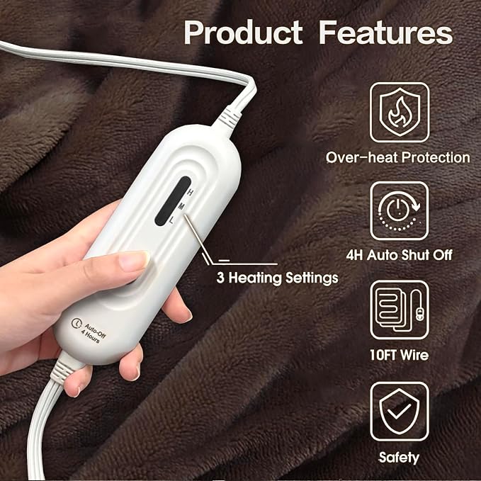 Tefici Electric Heated Blanket Throw, Super Cozy Soft 2-Layer Flannel 50" x 60" - Image 3