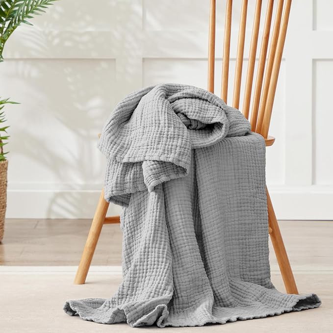 100% Cotton Muslin Blanket Queen 90" x 90", Breathable and Lightweight Cotton - Image 7
