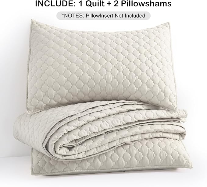HORIMOTE HOME Quilt Set Queen Size Beige Bedspread, Modern Style Quilted Clouds - Image 7