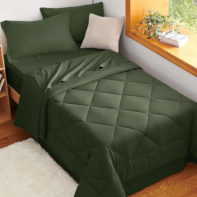CozyLux Twin XL Comforter Set Olive Green - Image 3
