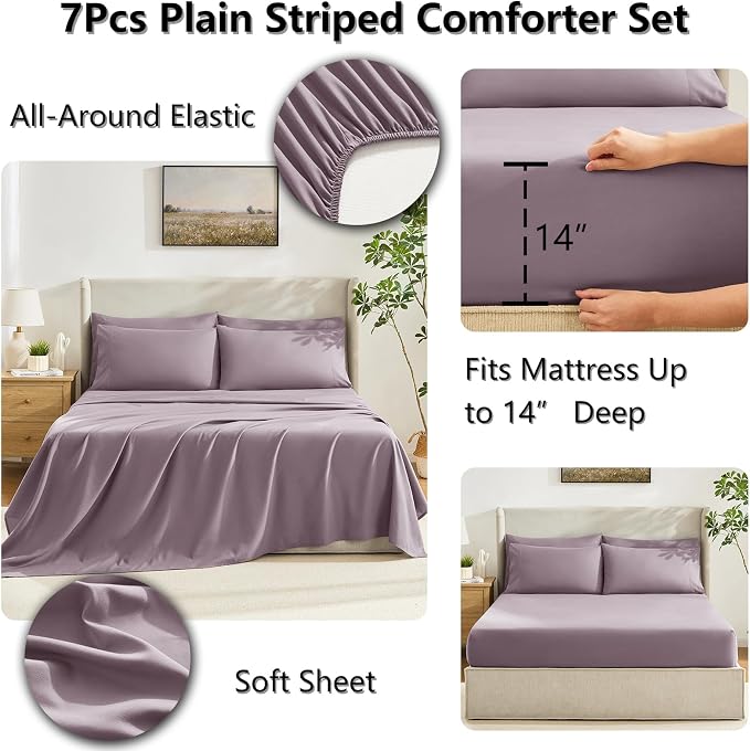CozyLux King Size Comforter Set Dusty Purple, 7 Pieces Bed in a Bag, Bedding Set - Image 5