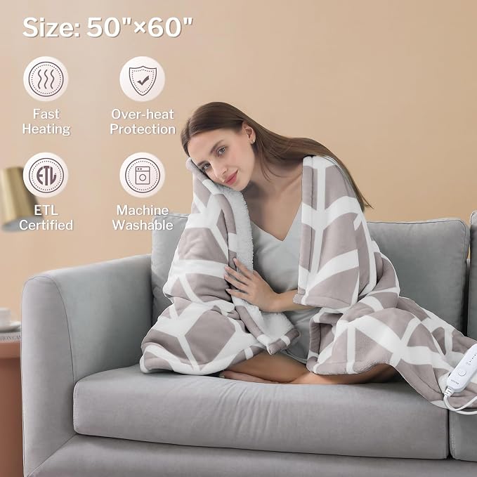 VENTIMI Electric Blanket Heated Throw, Fast Heating Blankets - Image 5
