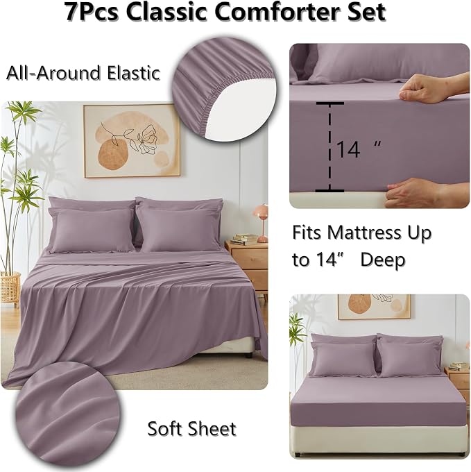 CozyLux Queen Comforter Set Dusty Purple - Image 5