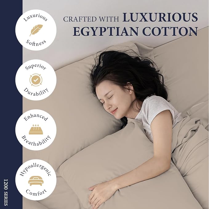 100% Egyptian Cotton Pillow Cases Standard/Queen Size Set of 2 - Image 2