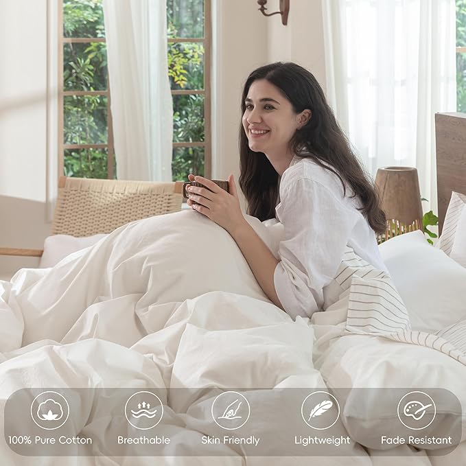 MooMee Bedding Duvet Cover Set 100% Washed Cotton Linen Like Textured - Image 5