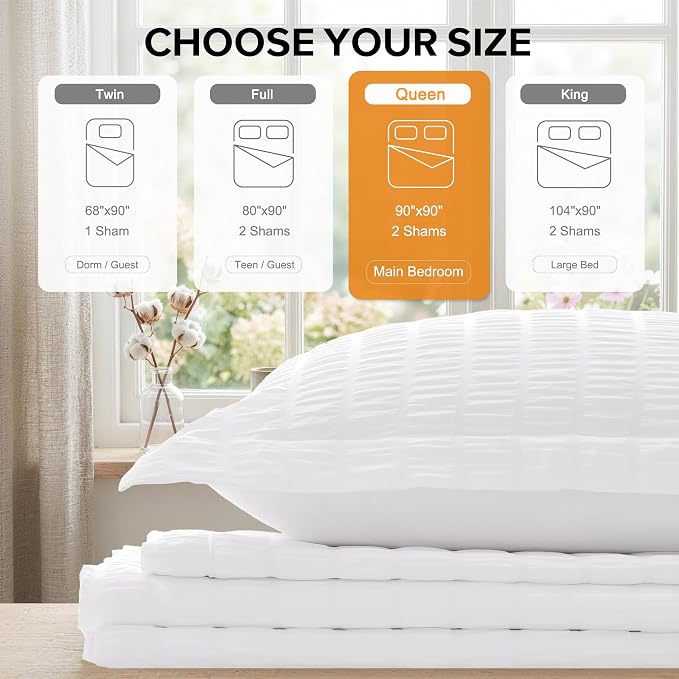 Cozyide White Duvet Cover Queen Size, Soft 3-Piece Seersucker Queen Duvet Cover - Image 3