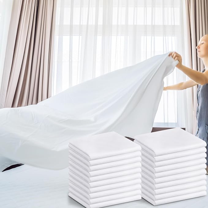 Preboun 20 Pcs White Flat Sheets Bulk Twin Size Soft Microfiber Top Flat - Image 7