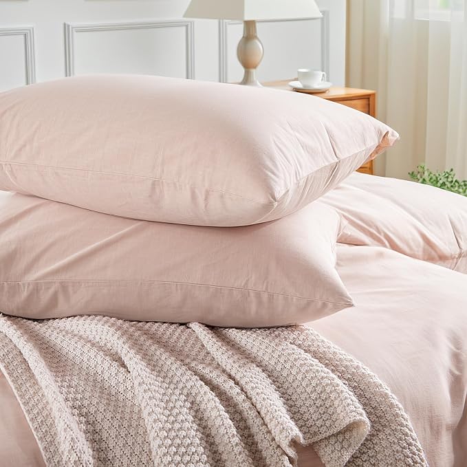 NEXHOME PRO Duvet Cover Set 100% Washed Cotton Full Size Linen Feel Textured - Image 6