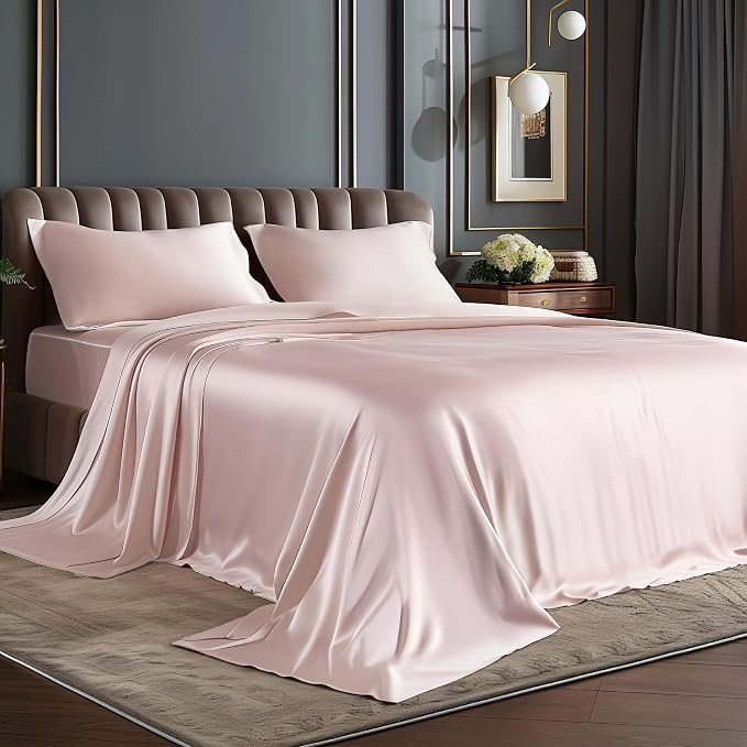 BEDELITE Satin Sheets Full Size Bed Set, Luxury Soft Pink Silky Sheets by BEDELITE