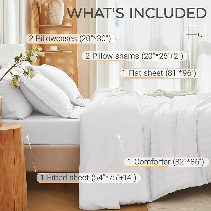 MUXHOMO 7 Pieces Full Comforter Set, Seersucker Bed in a Bag Full Size - Image 4
